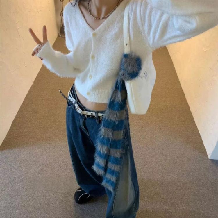 2000s Thin Scarf Harajuku Long Striped Scarf All Matching Neck Wrap Photo Neckwear