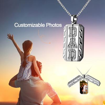 Personalisierte Zirkon Anhänger Halsketten für Männer mit eigenem Foto, Portrait Edelstahl, Vatertagsgeschenke
