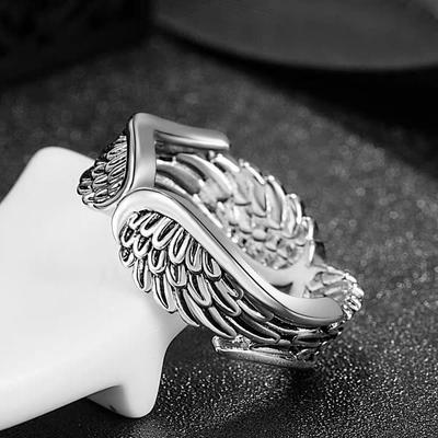 Retro Englevinger Kreativ Ring Til Kvinder Mænd Sølvfarvet Punk Gotisk Åben Ring Håndlavet Unisex Tilbehør Elskeres Gave