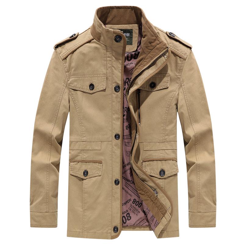 Men's Mid-Length Cotton Jacket - Spring/Autumn, Thin, Casual, Loose, Large Sizes, Dad Style.