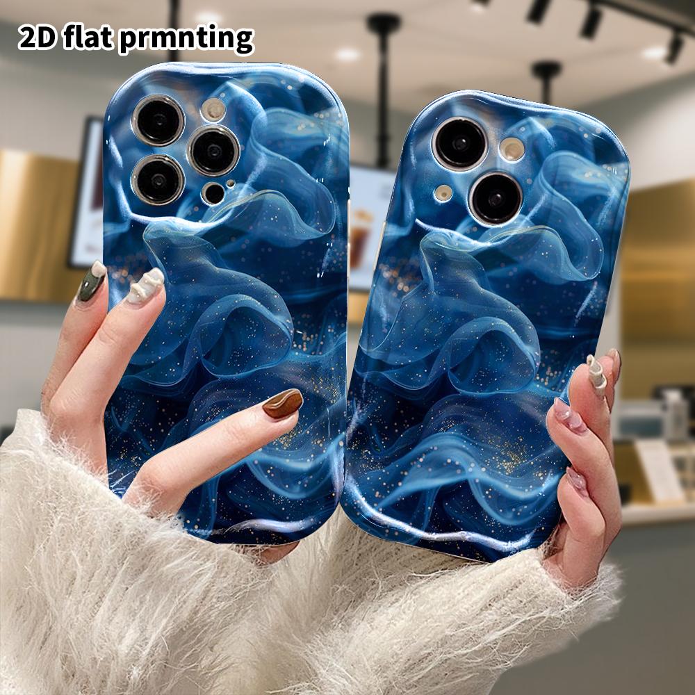 Phone Case: 2D Flat, Fits iPhone 12 Pro, 13, 14, 15, 16, 17, 18, Phone Decoration, Blue Gilded Tulle, Perfect Christmas and Halloween Gift