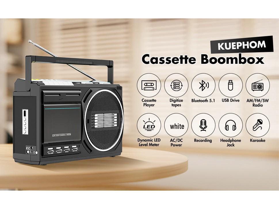 Lecteur/Enregistreur de Cassettes Compact Rétro avec Fonctionnalité Multi-Bandes