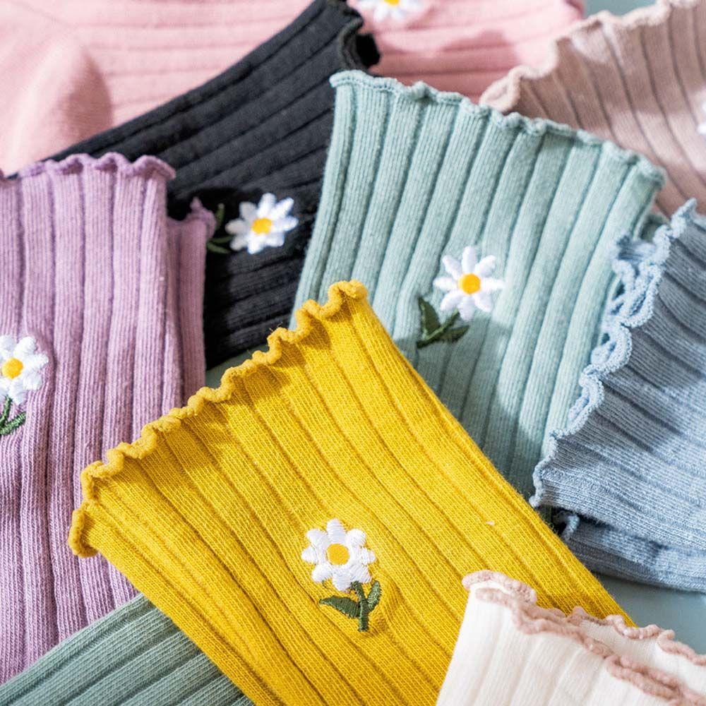 

Pattern Embroidery Cotton College Style Socks Korea Style Female Hosiery Women Socks Mid-tube Socks света кофе