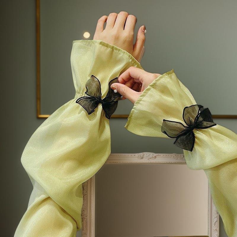 Plus Size Women's Quick Drying UV Protected Arm Sleeves; Ice Silk Arm Warmer Gloves with Sunscreen Bow Tie Design.