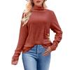 Women's Fashion Loose High Neck Side Pleated Button Long Sleeve T-Shirt Knit Top