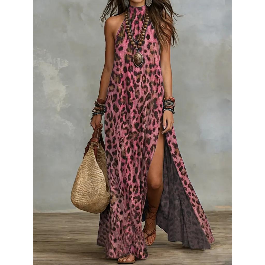 Paisley Print Halter Neck Long Maxi Dress, Fashion Casual Summer Long Dress for Women European American