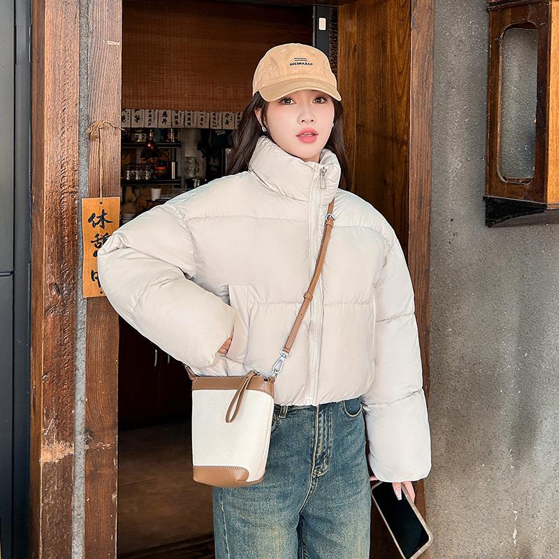 Wind high waist down cotton clothes fluffy women's clothing new fashion stand-up collar zipper pocket elastic hem cotton-padded clothes women