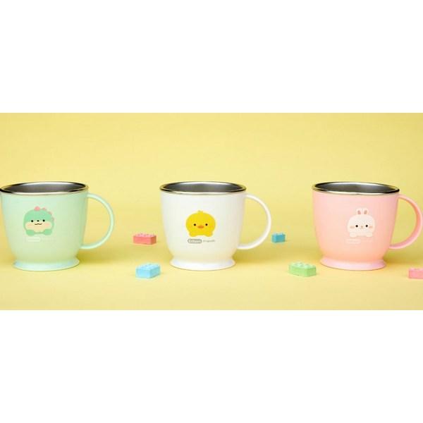 Edison Children's Friends Non-slip Stainless Steel One-Hand Cup 2-piece Set, Mint (dinosaur), White (duck), 1 Set