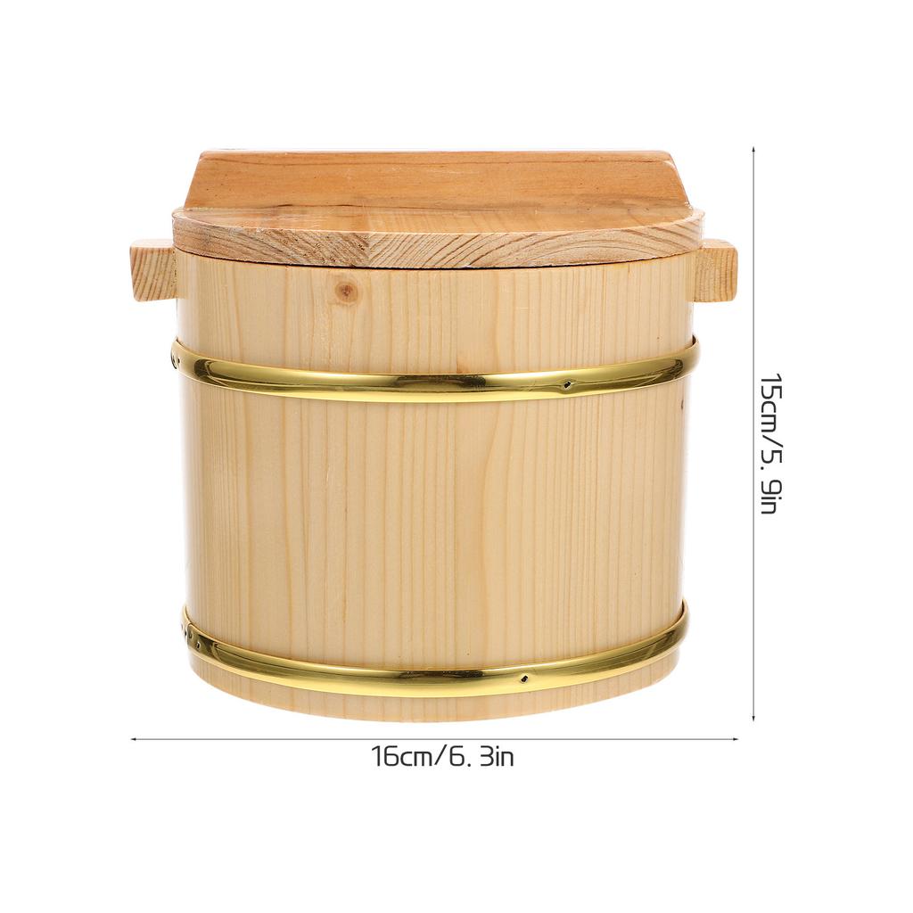 1Set Wooden Sushi Rice Bucket Round Big Opening Mixing Tub for Sushi Sashimi Korean Bbq Rice Serving Display Home Kitchen Decor