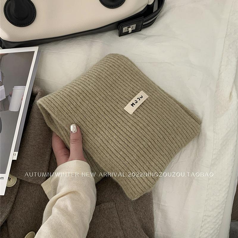 Solid color wool scarf women's autumn and winter warm versatile white student knitted scarf tide