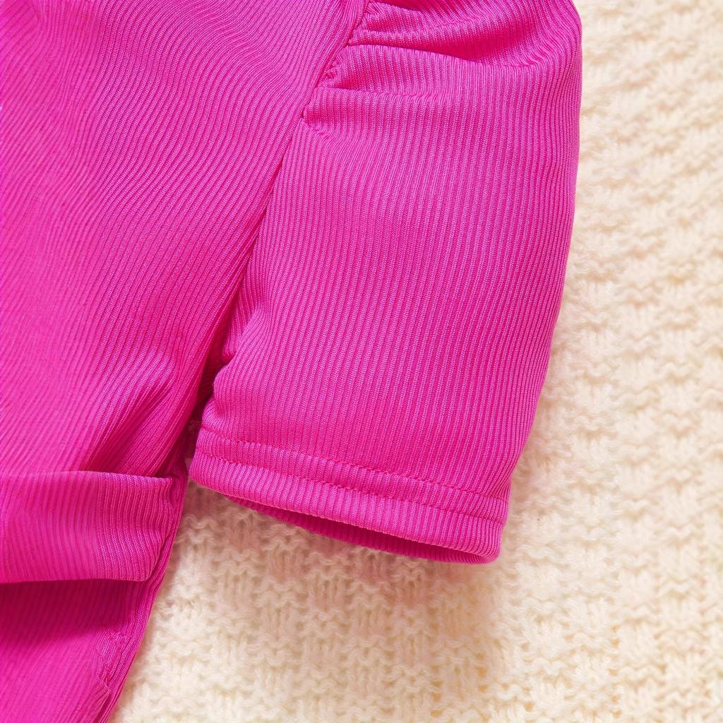 Girls Fashion Set Summer Children's Puffed Sleeve Top Printed Bell Bottoms Two-piece Set