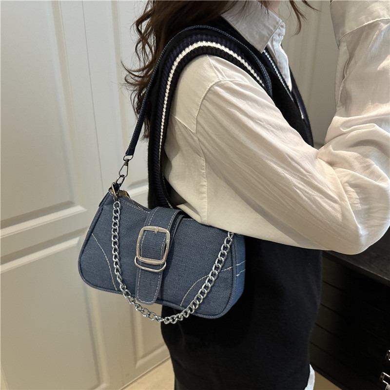 Sense denim small bag women's new style fashion shoulder messenger bag chain underarm baguette bag