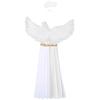 Women Halloween Angel Costume Sleeveless Chiffon Vintage Trim Tunic Dress Feather Angel Wings Headwear Set