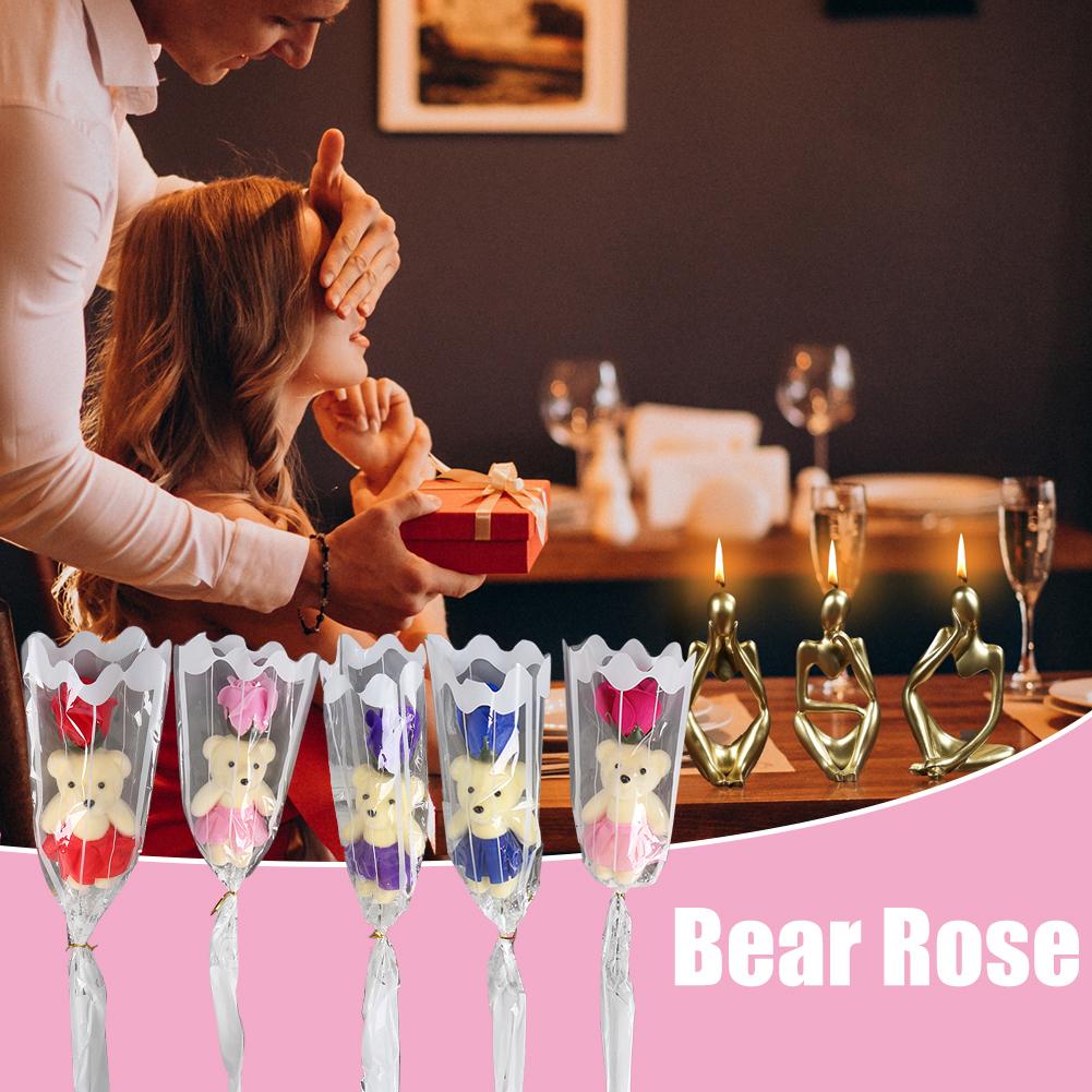 Romantische Künstliche Seifenrosen Geschenk Blumenstrauß Lieblicher Teddy Weihnachts Bär Geburtstag Tag Wi K6C1