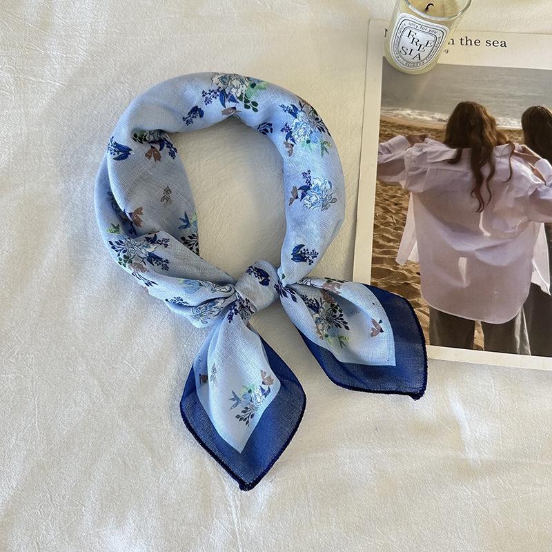 Japanese Retro Cotton Linen Square Scarf: Women's Korean Fashion, Versatile Spring-Autumn Neckerchief and Headband.