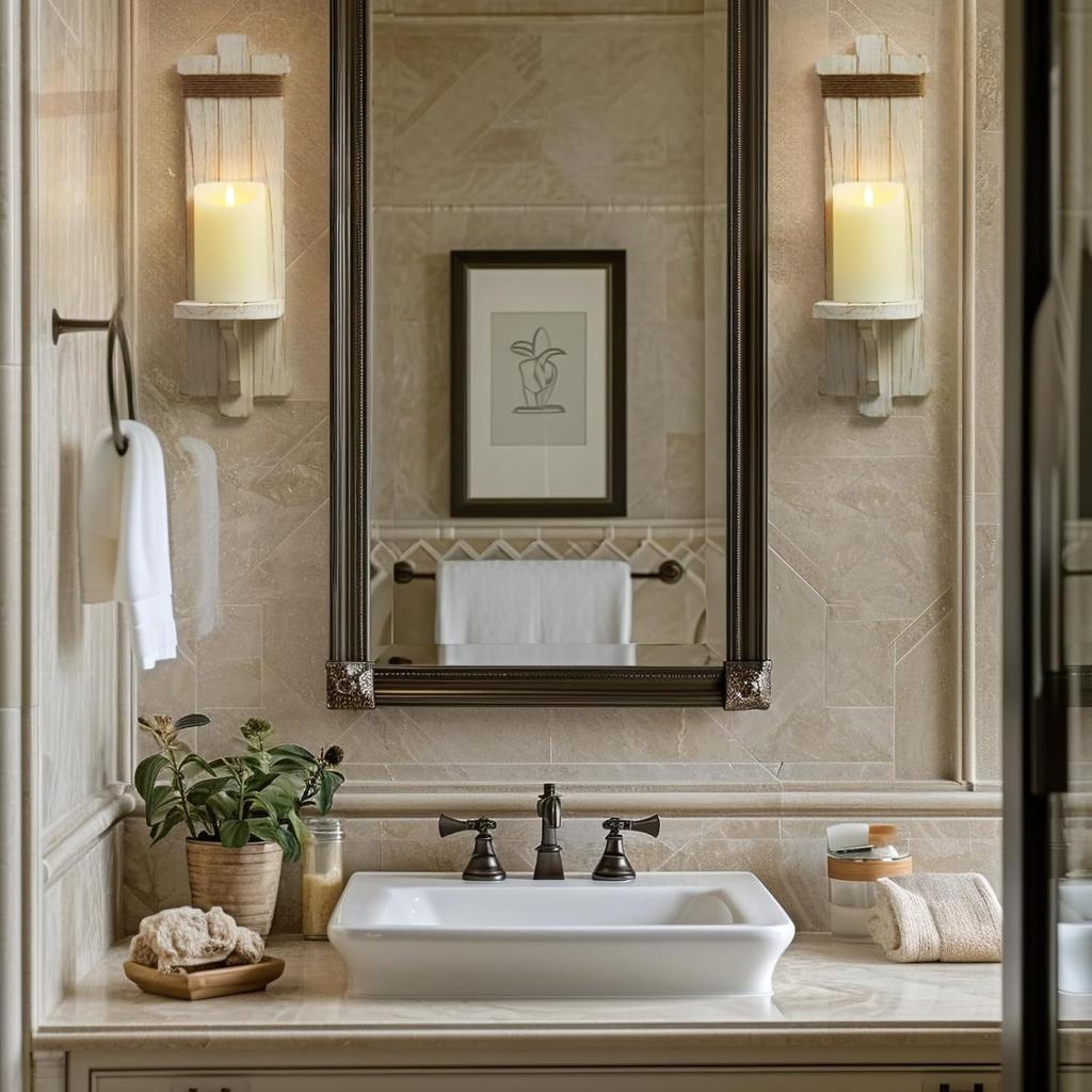 Homemory Wall Sconces Candle Holder Set of 2, Farmhouse Wooden Rustic Wall Decor for Living Room, Dining Room, Bedroom, Bathroom (White)