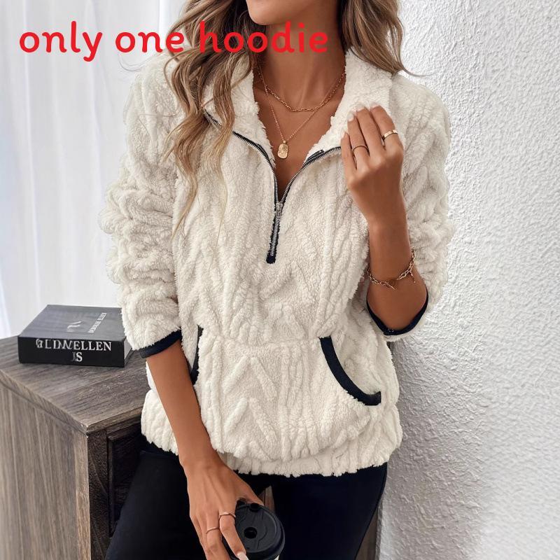 Einfarbiges Flauschiges Hoodie für Damen mit Taschen für legere Winterkleidung