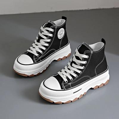 Chaussures en Toile pour Femmes Automne Baskets Montantes à Lacets Décontractées Chaussures Vulcanisées Étudiant Baskets à Plateforme Zapatos Para Mujeres