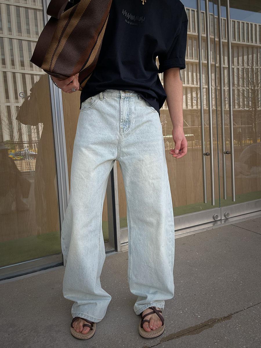 JYL Men s Jeans Light Blue  Washed Slim Curved Loose Drape Denim 3XL античный пурпурный