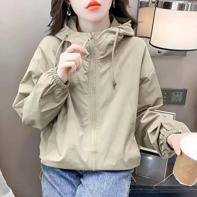 Giacca da donna design Primavera e Autunno con cappuccio e doppia zip Top casual a tinta unita corto