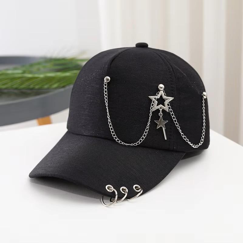 Baseball Cap Hat Metal Ring Chain Star Spring Summer Autumn Punk Hip Hop Rock Adjustable Unisex Men Women Outdoor Casual Cotton