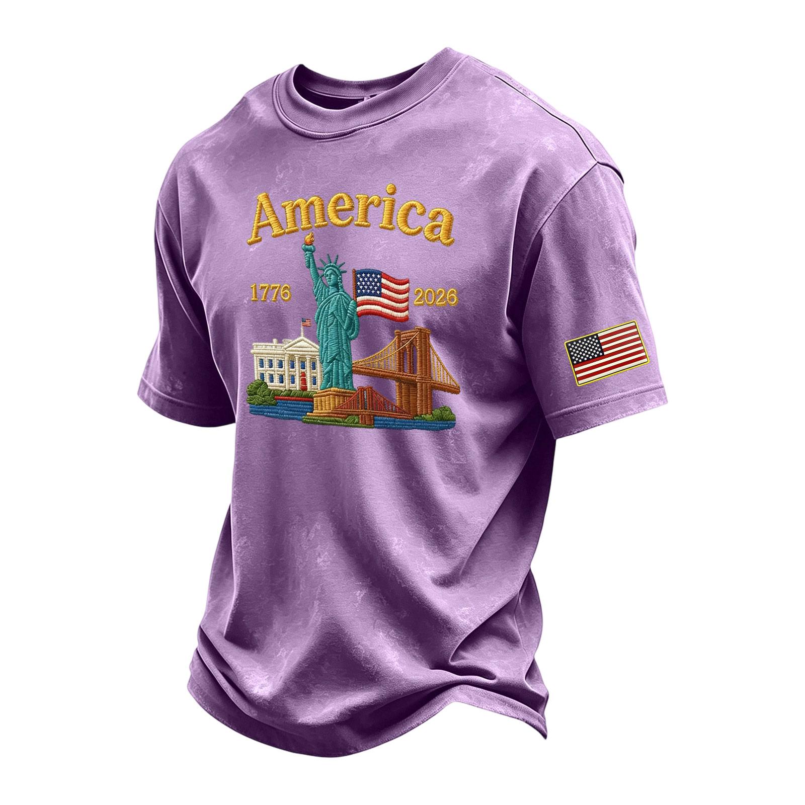 

Men s Vintage Washed Short Sleeve Crew Neck T Shirt Featuring Independence Day Inspired Graphic Print Soft Fabric Casual Fit XL фіолетовий