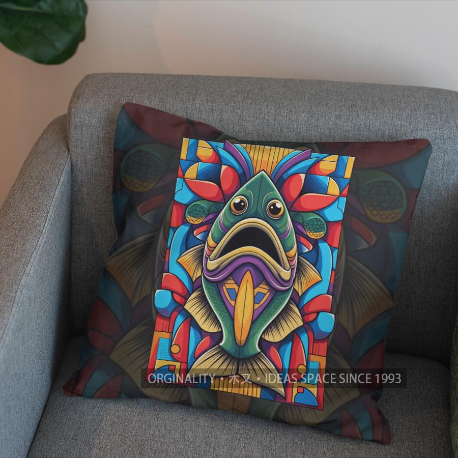 2D Colorful Fish Design Throw Pillow Cover Pattern Cushion Cover Suitable For Sofa Bedroom Car Pillow Cover