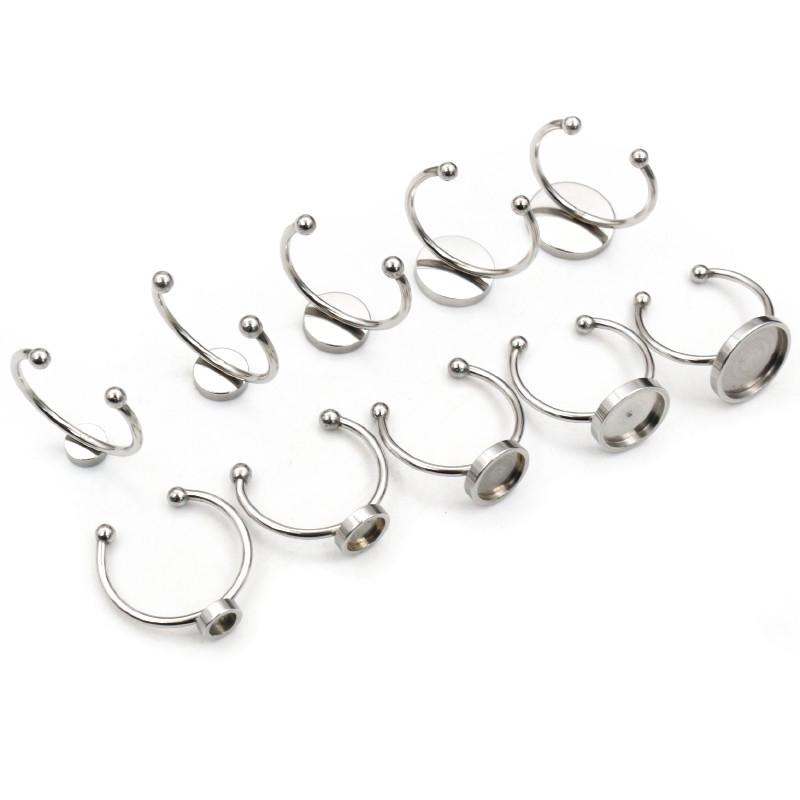 10pcs 4 6 8 10 12mm Thick Stainless Steel Adjustable Ring Settings Blank Base,Fit 4-12mm Glass Cabochons Buttons