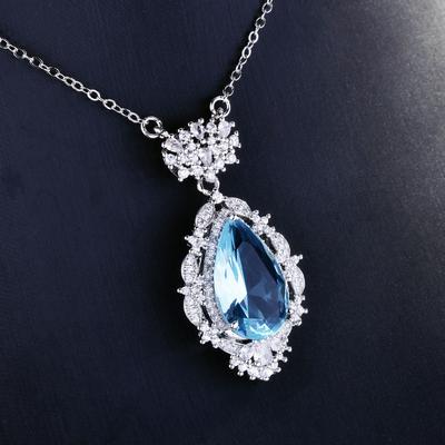Genuine  Tone Sapphire Pendant Women Modish Trendy Style 45Cm Sapphire Necklaces Jewelry Females Naszyjnik PendantsTrendy Pendant