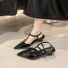 Spring 2025 Fashion Pointed Toe T-Strap Wedge Sandals Women's Shoes Slip-On Regenerated Leather Upper Comfortable Heel Design