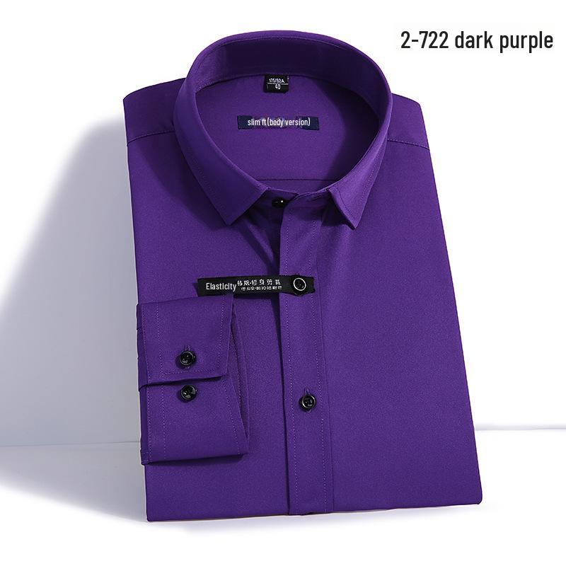 Men's Slim Fit Long-Sleeve Business Shirt with Pocket - Solid Color for Spring and Autumn