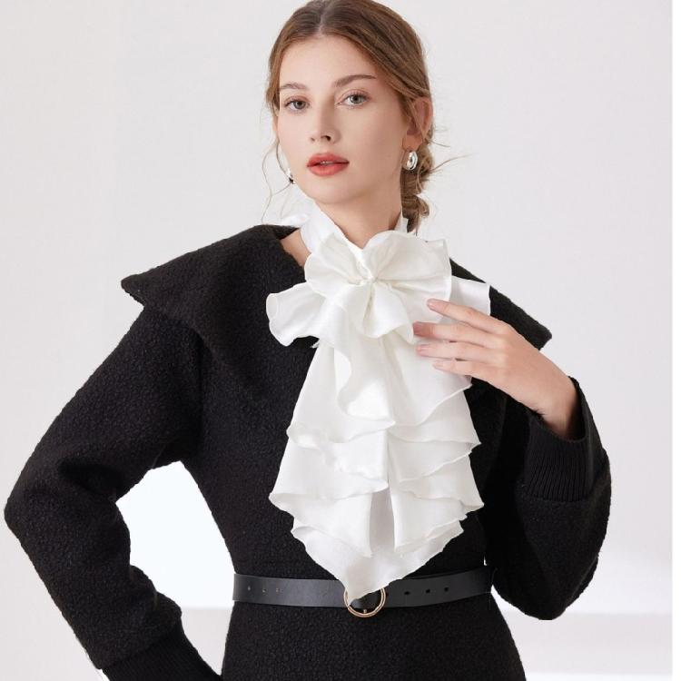 Courtstyle Jabot Drape Collar Neckpiece For Women Formal Occasion Sweater Blouse Costume Collar Decorative Accessory