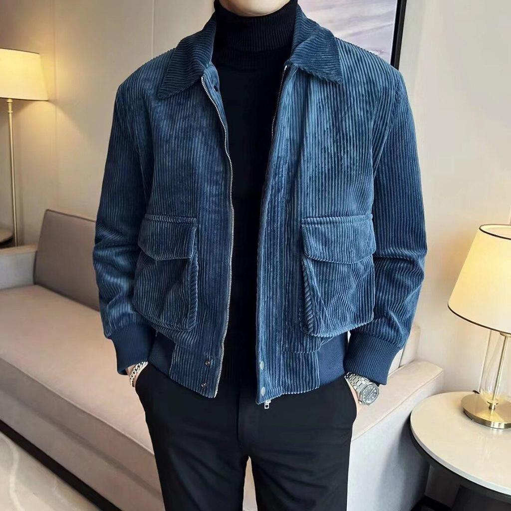 Unisex American Retro Corduroy Jacket - Trendy Spring/Autumn Workwear with High Street Lapel Design
