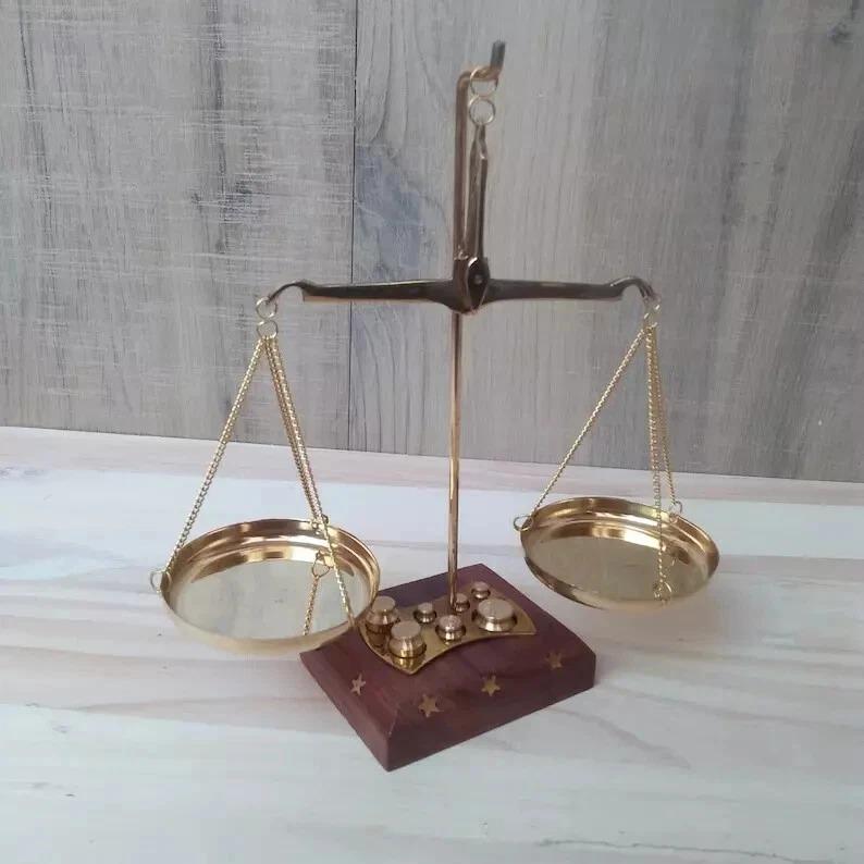 Antique Style Gold and Diamond Weighing Scales Brass Balance Scale