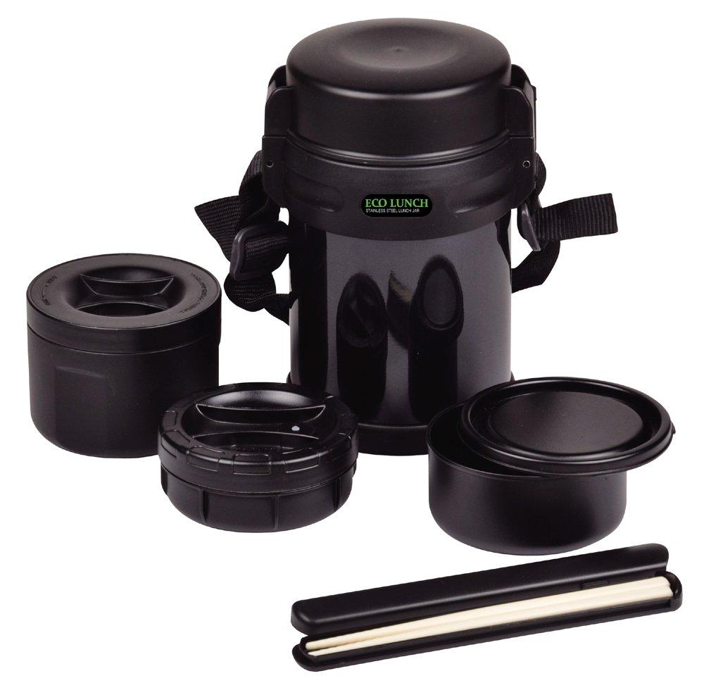 Pearl Metal Insulated Lunch Box, Holds Approximately 1.5 Rice Bowls, Double Stainless Steel Lunch Jar, 1200mm, Black, Eco Lunch, HB-252