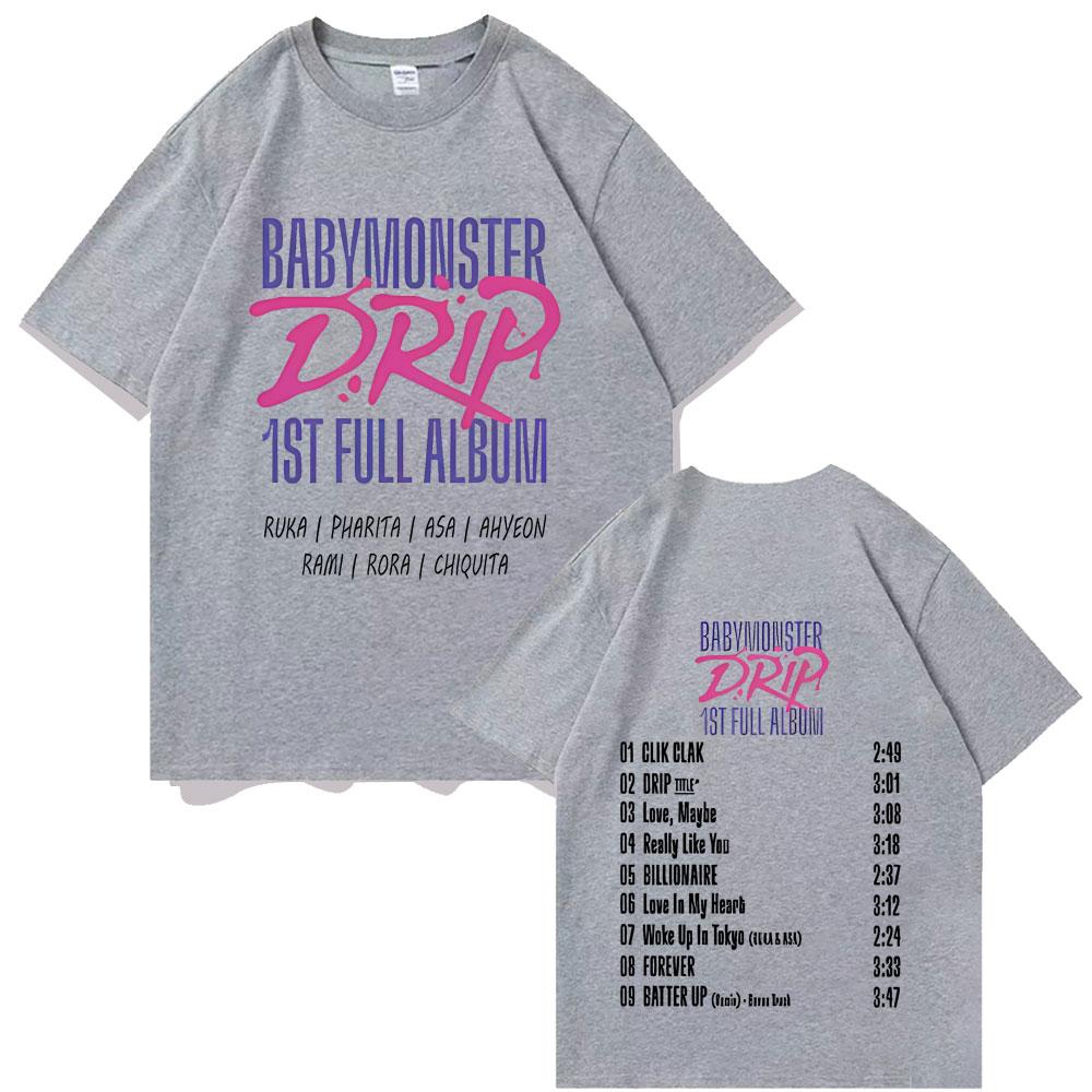 Babymonster Drip Ist Full Album Double Sided Graphic Tshirt Summer Unisex Fashion Casual Streetwear Unisex Crewneck Cotton Tees