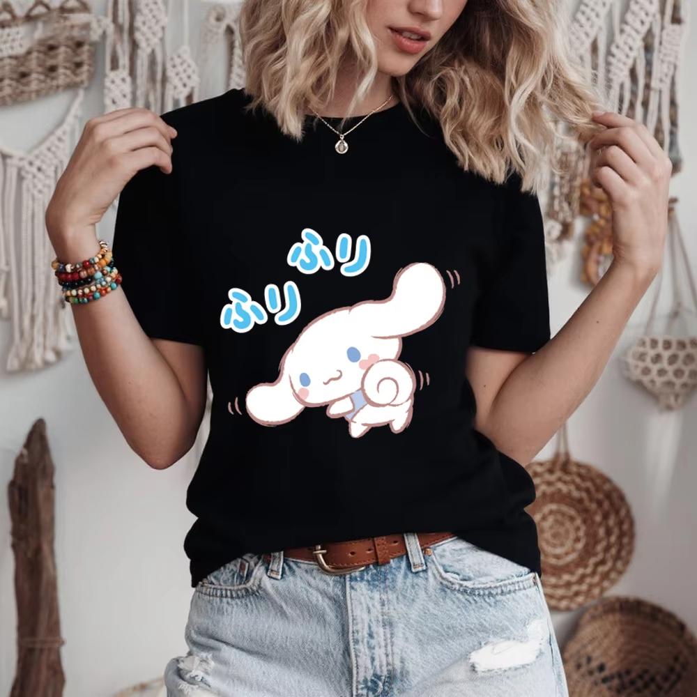 

2026 Summer Cinnamoroll Bouncy Sway Print Cute Casual Cotton T Shirt for Women Soft Comfortable Daily Wear Summer Top S