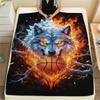 1Pc IceFireWolf Print Flannel Blanket, High Quality Comfortable for All Seasons, Home Decor, Warmth and Comfort, Perfect for Christmas Gifts