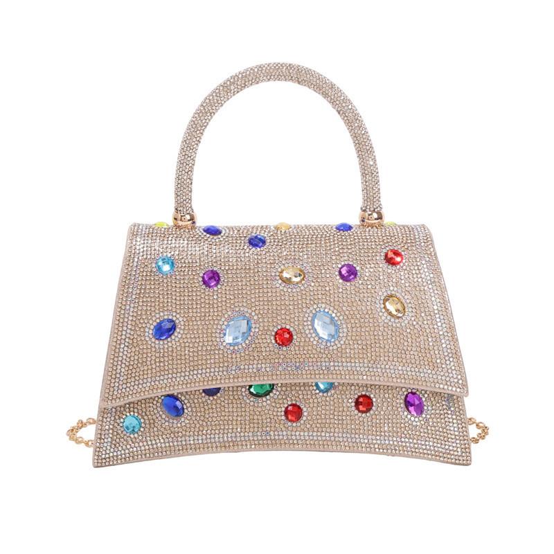 Pu Crystal Embellished Evening Clutch With Chain Strap For Party And Night Out