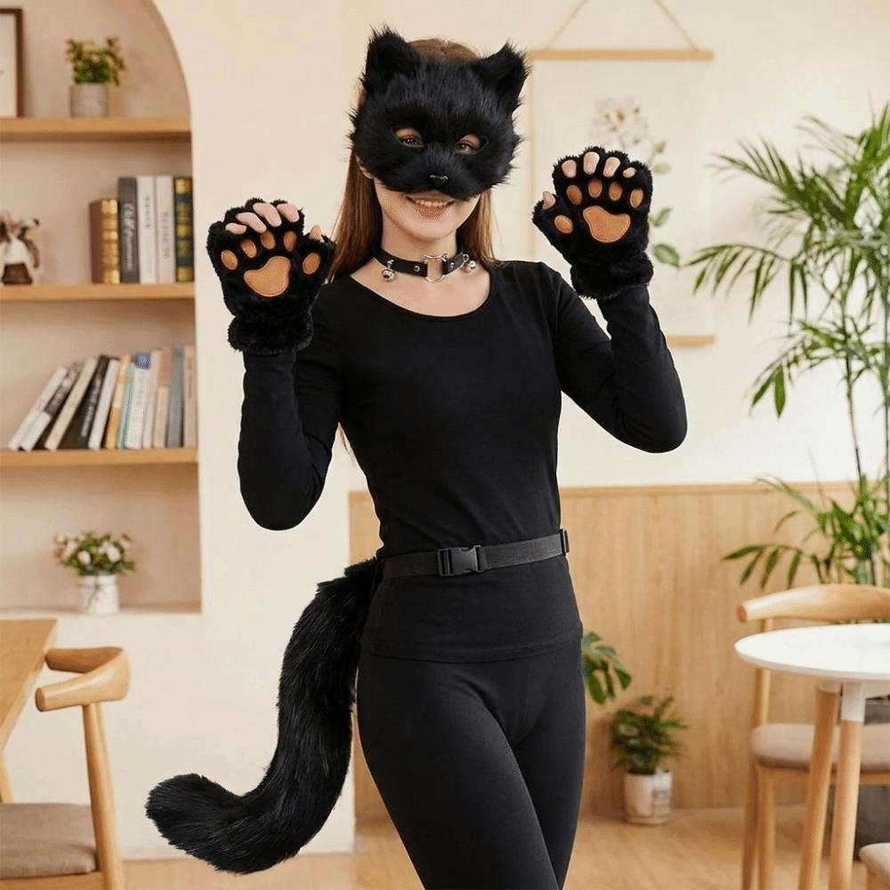 Polyester Plush Cosplay Mask Funny Tail Mask Paw Gloves Full Set Animal Costume Set Masquerade