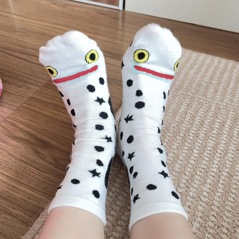 Funny Cotton Cartoon Eel Socks Harajuku Street Sweat-absorbent Stripes Socks Casual Breathable Mid Tube Socks One Size