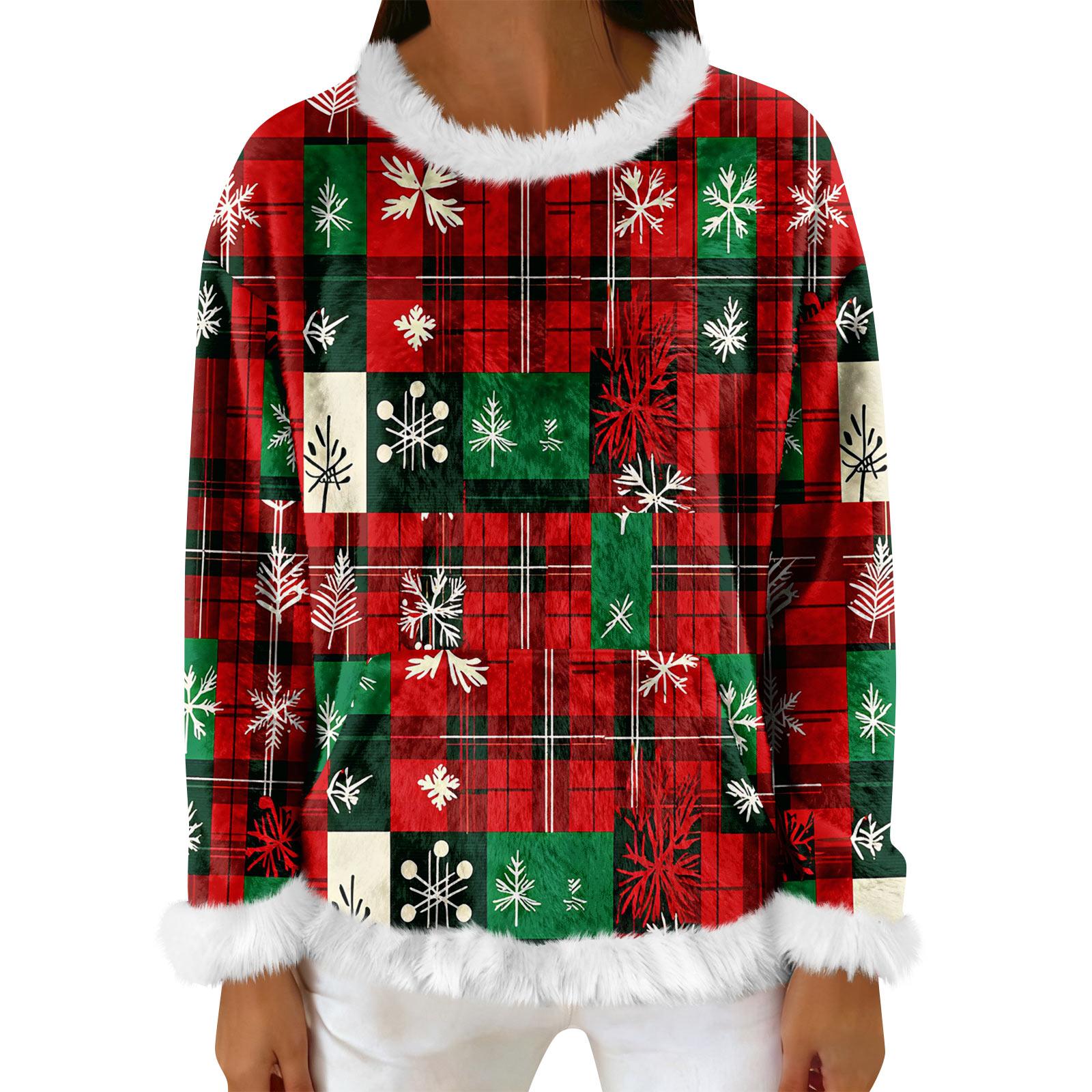 

Женский повседневный флисовый свитшот с длинными рукавами и круглым вырезом, удобный, свободного кроя, легкий, фланелевый свитшот для женщин L красный