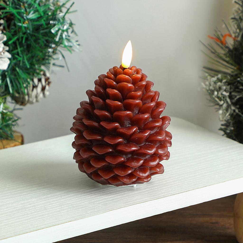 Set of 2 Realistic Wax Candles Pinecone Shaped LED Electronic Candle Flameless Candle for Christmas Holiday Decoration
