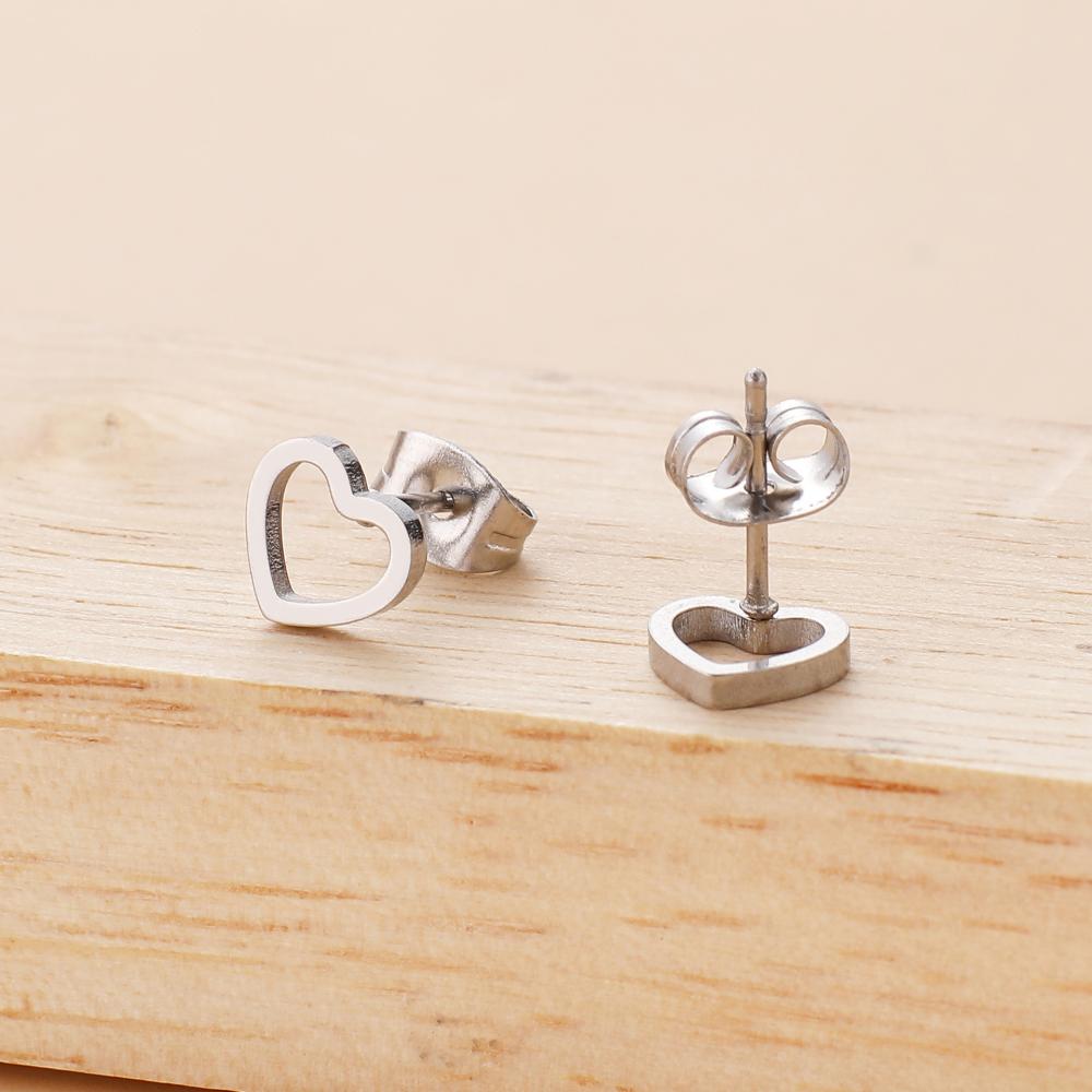 Stainless Steel Love Heart Stud Earrings For Women Girls Gold Color Sweet Fashion Ear Zircon Birthday Party Gifts Wholesale