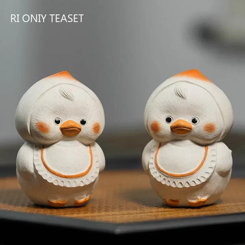 Chinese Yixing Purple Clay Tea Pet Creative Handmade Duck Statue Ornaments Tea Figurine Desktop Decors Zisha Tea Set Decoration