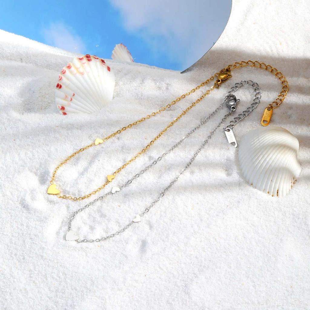 Gold Plated Heart Anklet for Women Stainless Steel Delicate Foot Jewelry Light Luxury Party Gifts for Girl