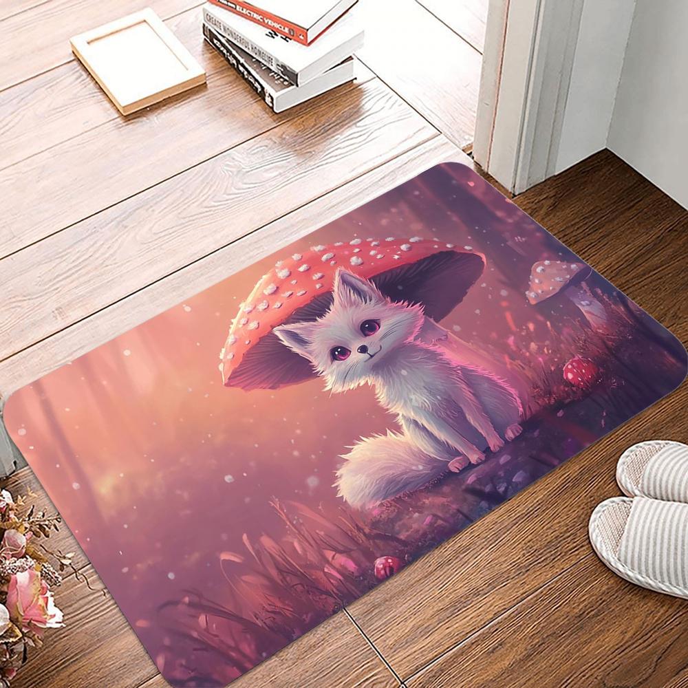 Magic Mushroom and Little Fox Doormat Non Slip Rug Home Decor Carpet Washable Living Room Bedroom Kitchen Floor Mat