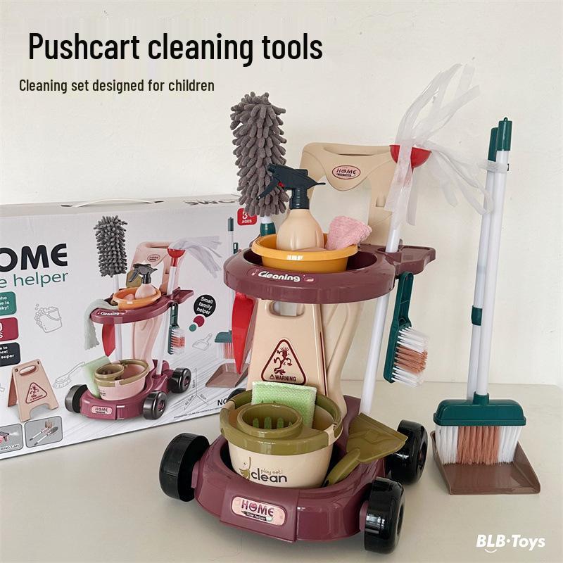 Kids' Cleaning Trolley Set: Pretend Play Hygiene Tools for Boys & Girls