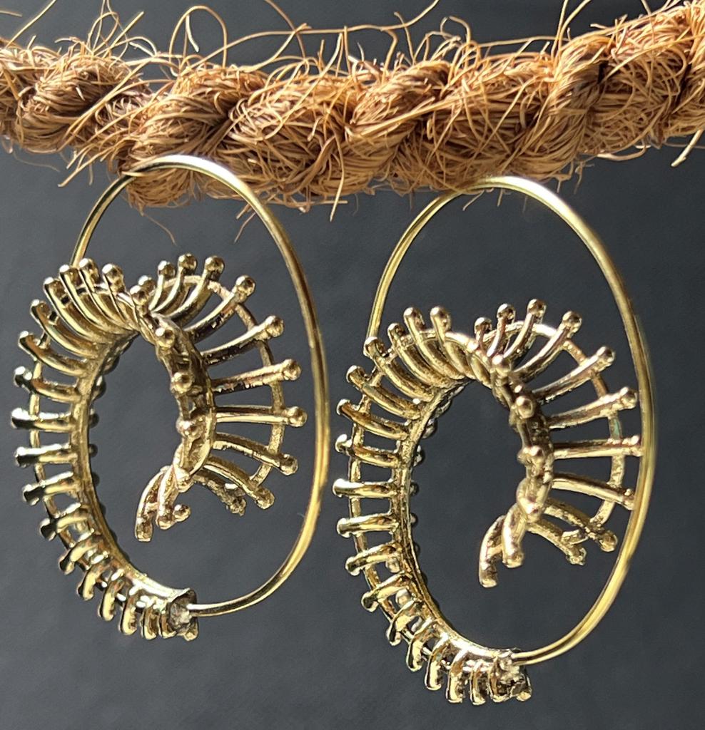 Handcrafted High Quality of Brass Tribal Spiral Earrings , Unique Boho Jewelry with Intricate Spiral Design, Ethnic Statement Earrings for a Bold Look