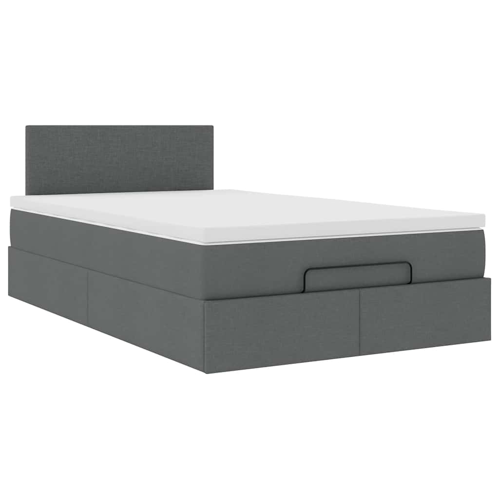 Ottoman Bed with Mattress & LEDs Dark Grey 120x190 cm Fabric